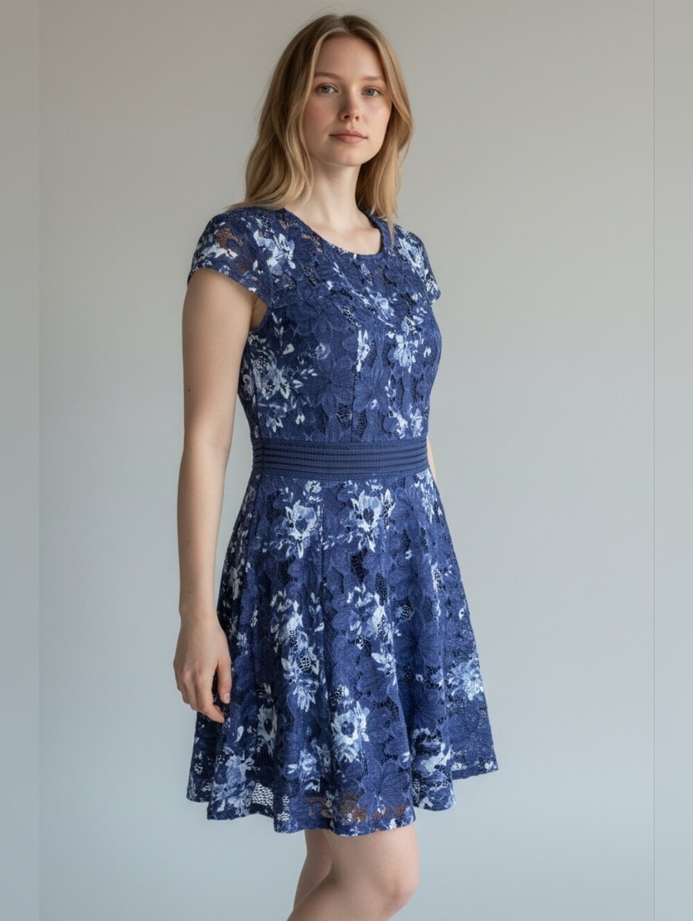 Mini Dress Floral Lace Design Blue